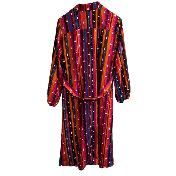 Abbott Elementary Dress Womens 1X Multi Color Striped Dots Button Down Midi - Picture 2 of 8